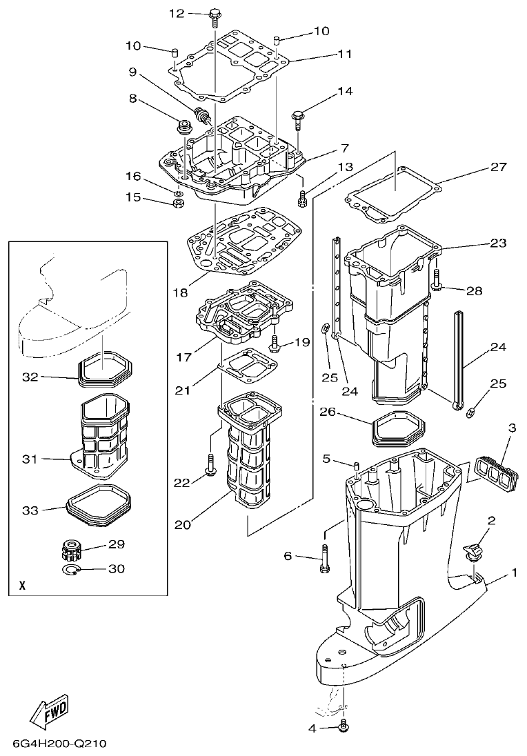 Yamaha 150AET, 200AET, L150AET, L200AET UPPER CASING parts diagram